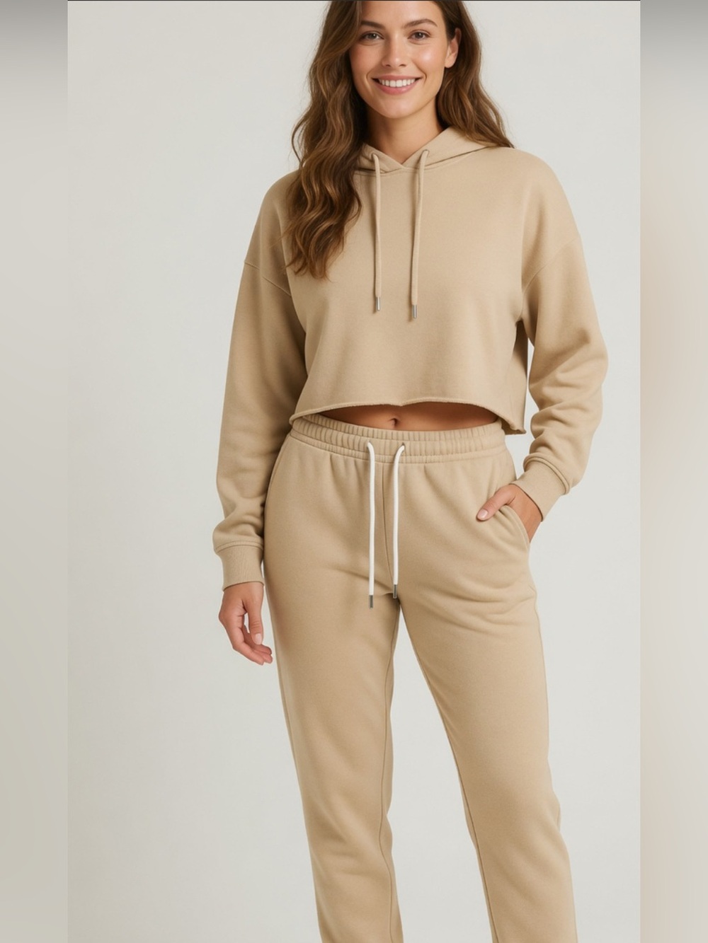 Two Piece Lounge Set Cropped Hoodie Sweatshirt & Joggers Sweatpants